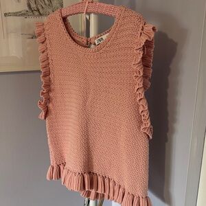 Zara Blush Ruffle Knit Blouse